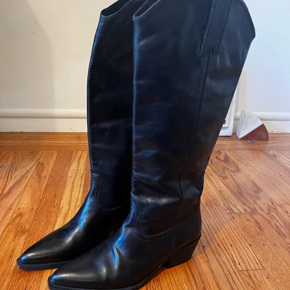 Zara Black Leather Tall Boots - Picture 2 of 4